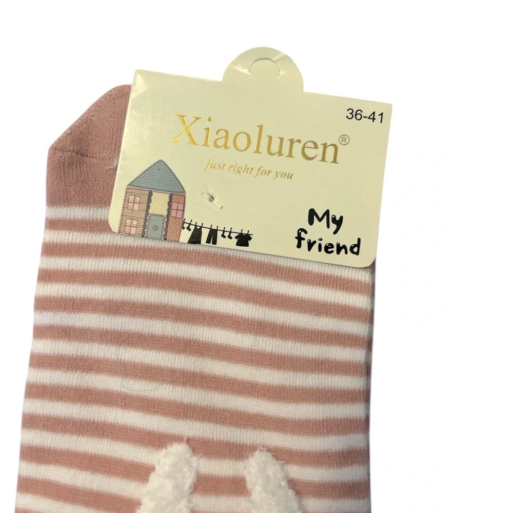 Striped Pink Socks With Bear Design